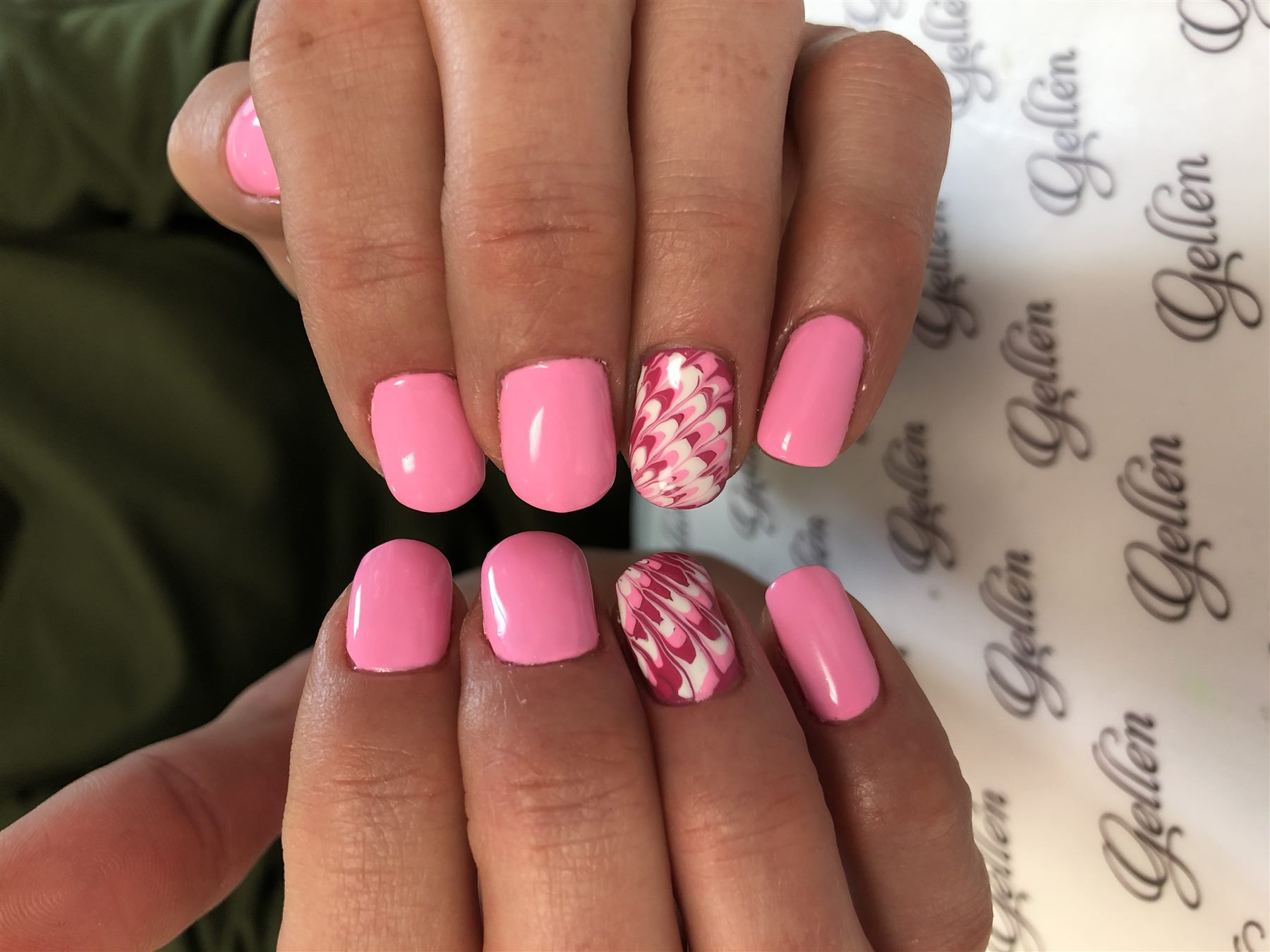 Pink Feathered Accent Nails