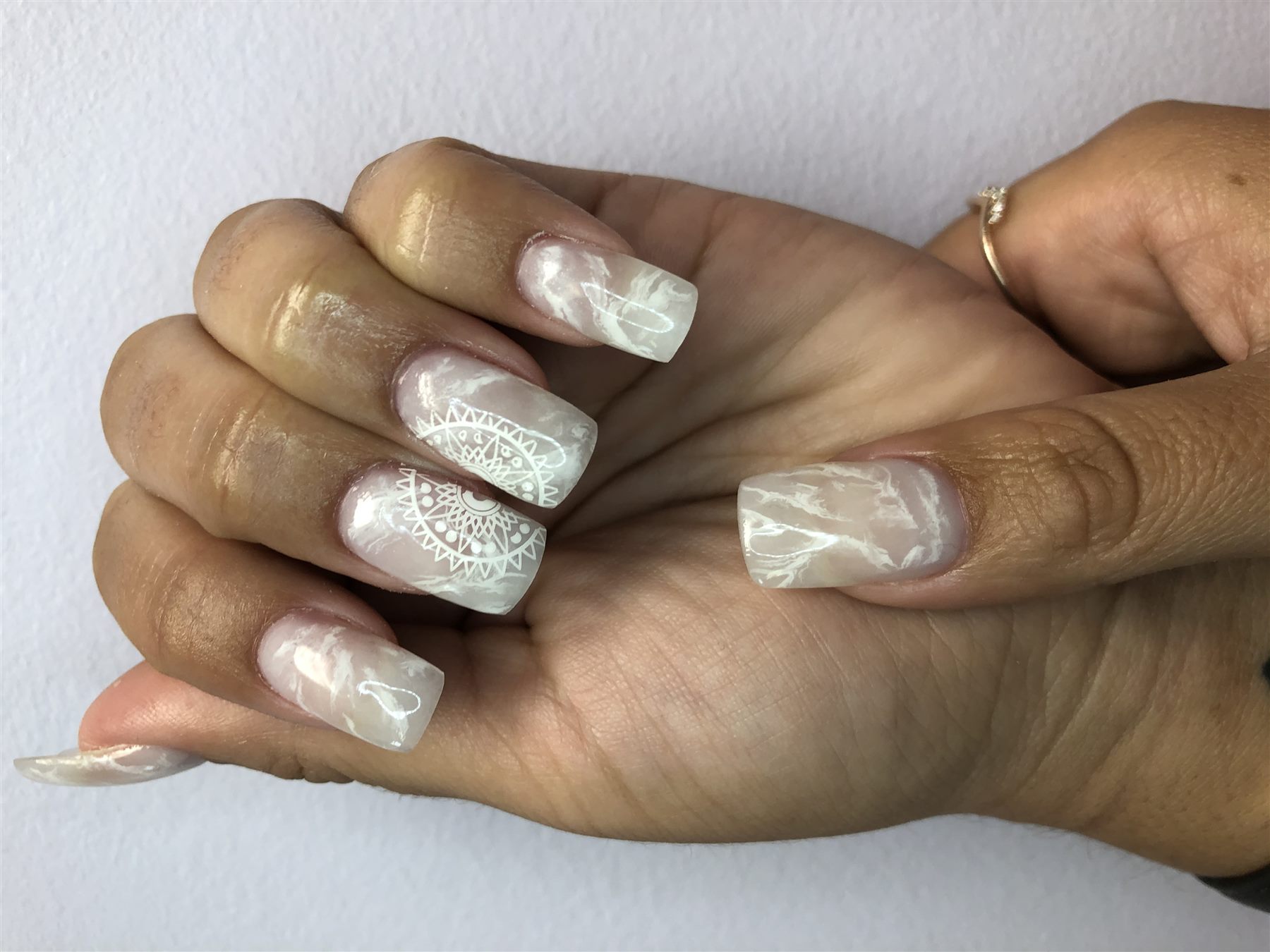White Marble Mandala Nails