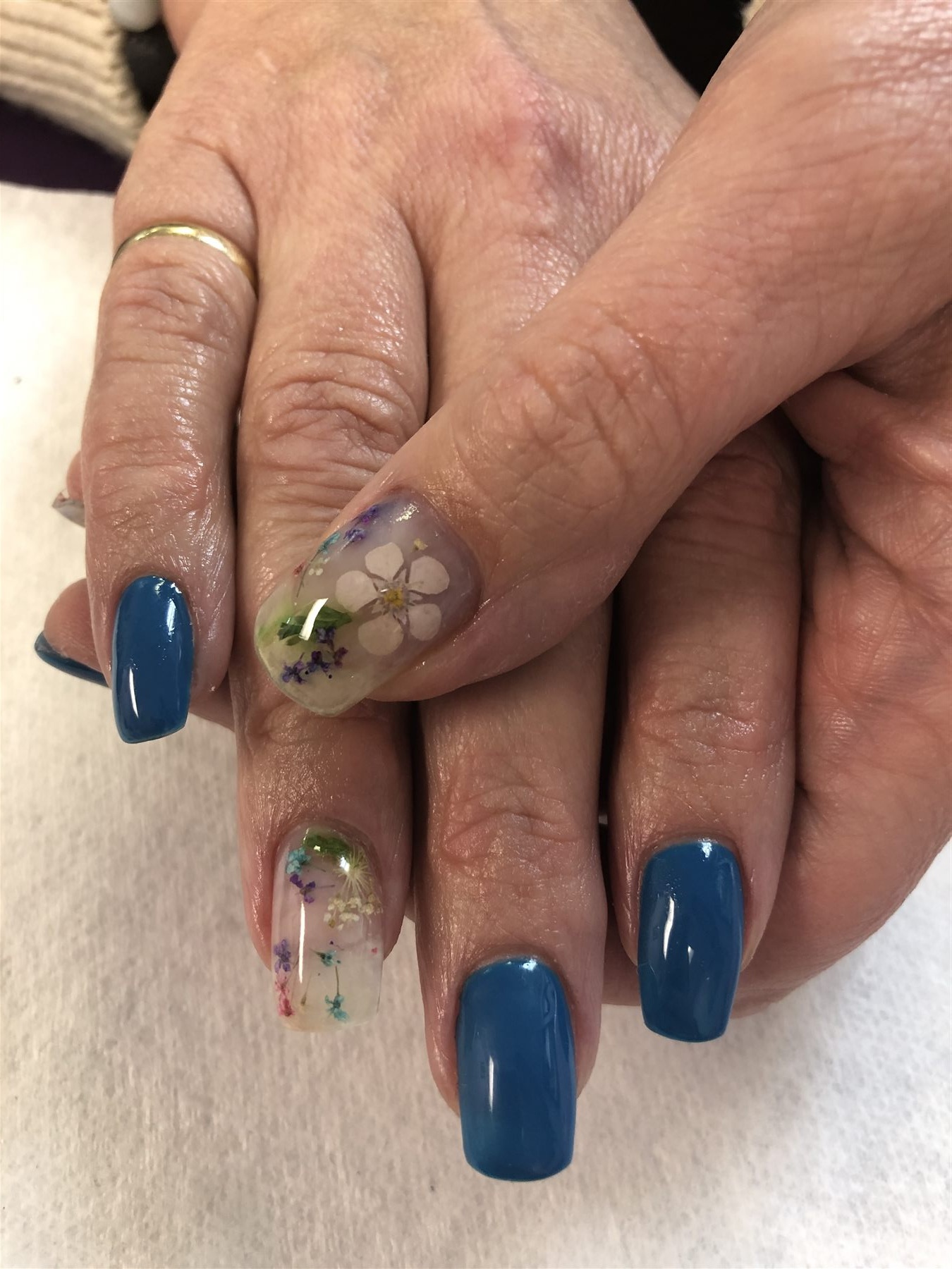 Teal Pressed Flower Nails