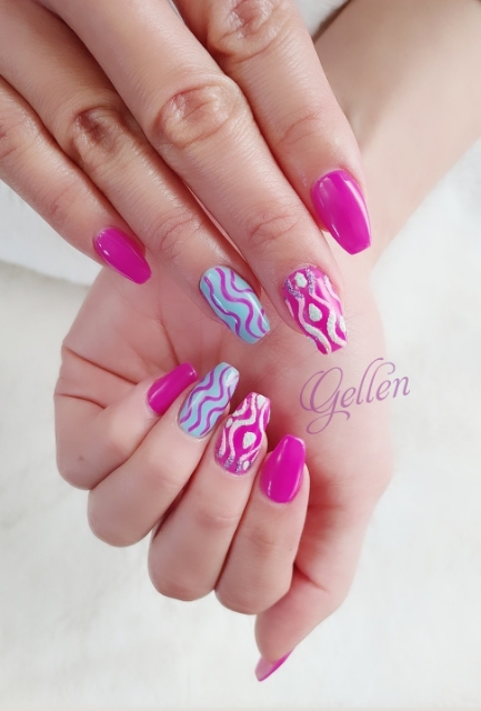 Pink & Blue Wave Nails