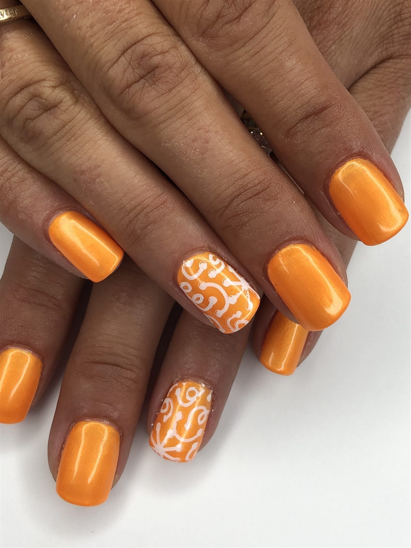 Orange Scrollwork Nails