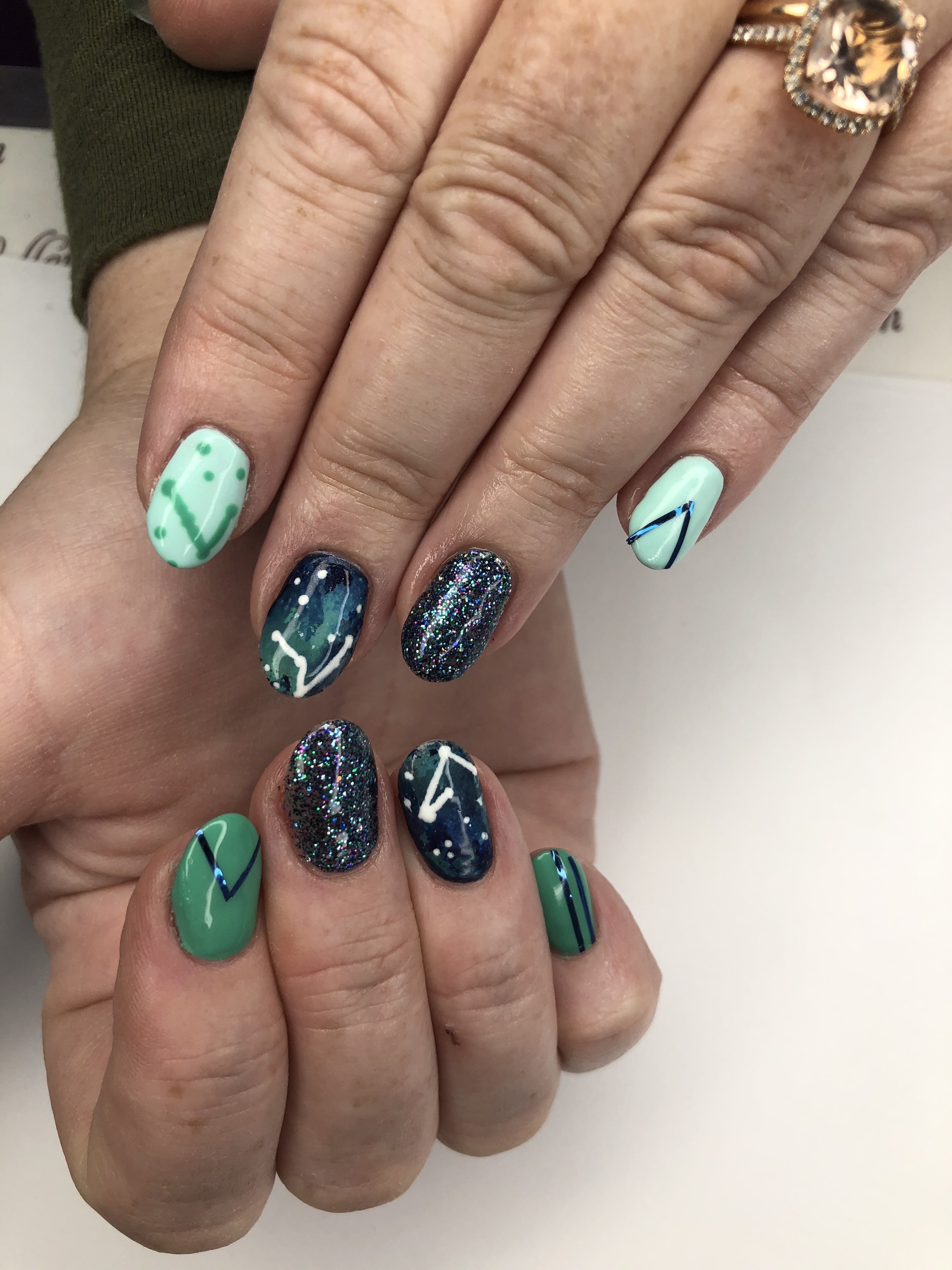 Green & Navy Abstract Glitter
