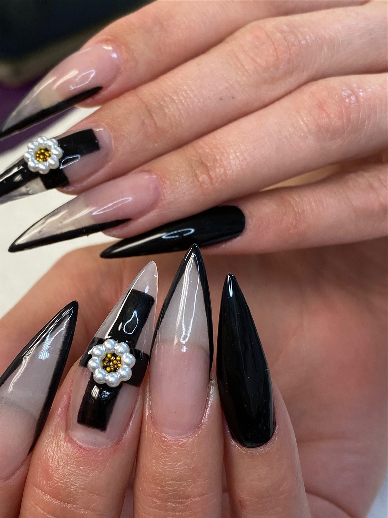 Black Stiletto Floral Nails