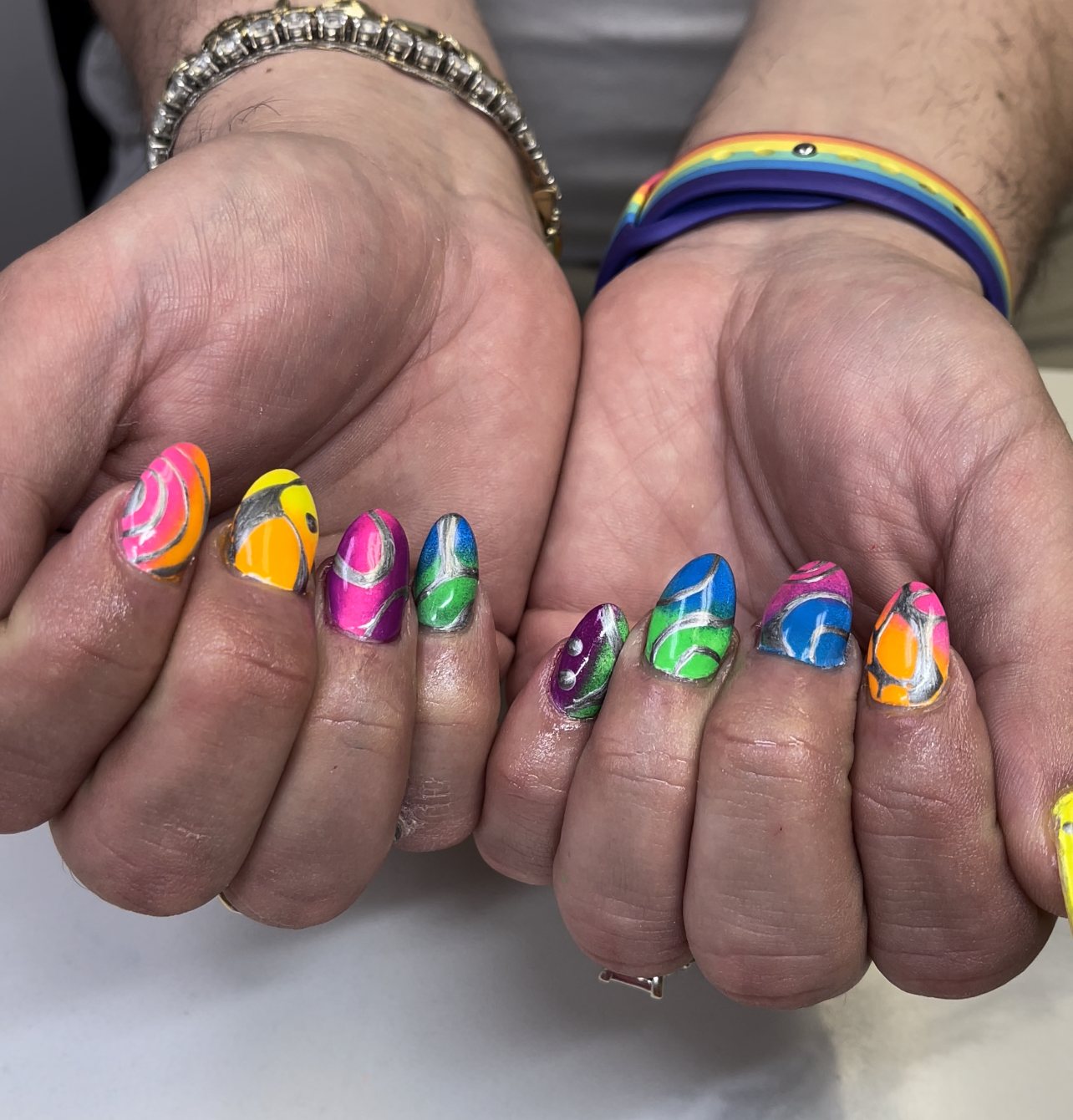 Neon Abstract Swirl Nails