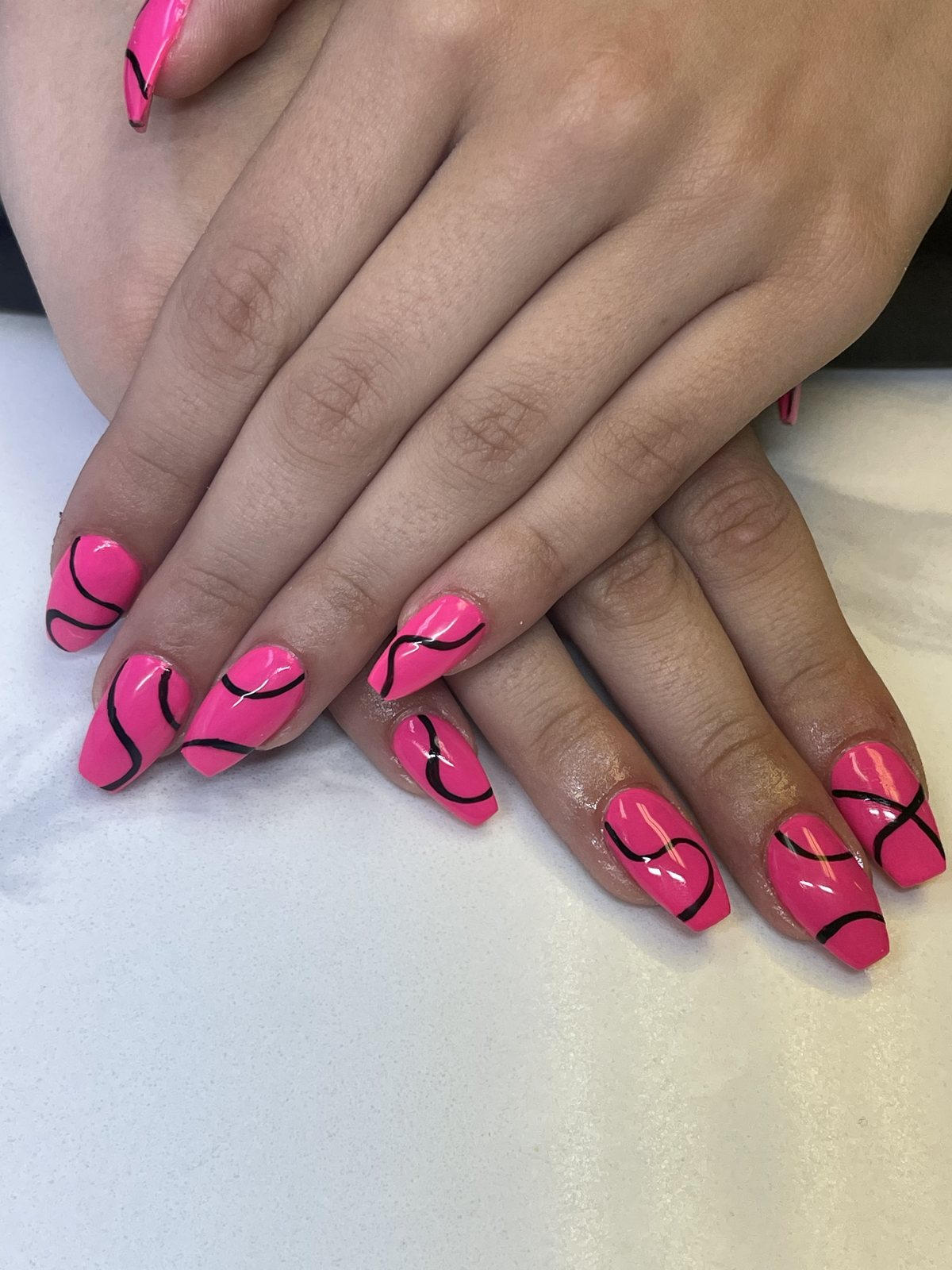 Hot Pink Abstract Line Nails