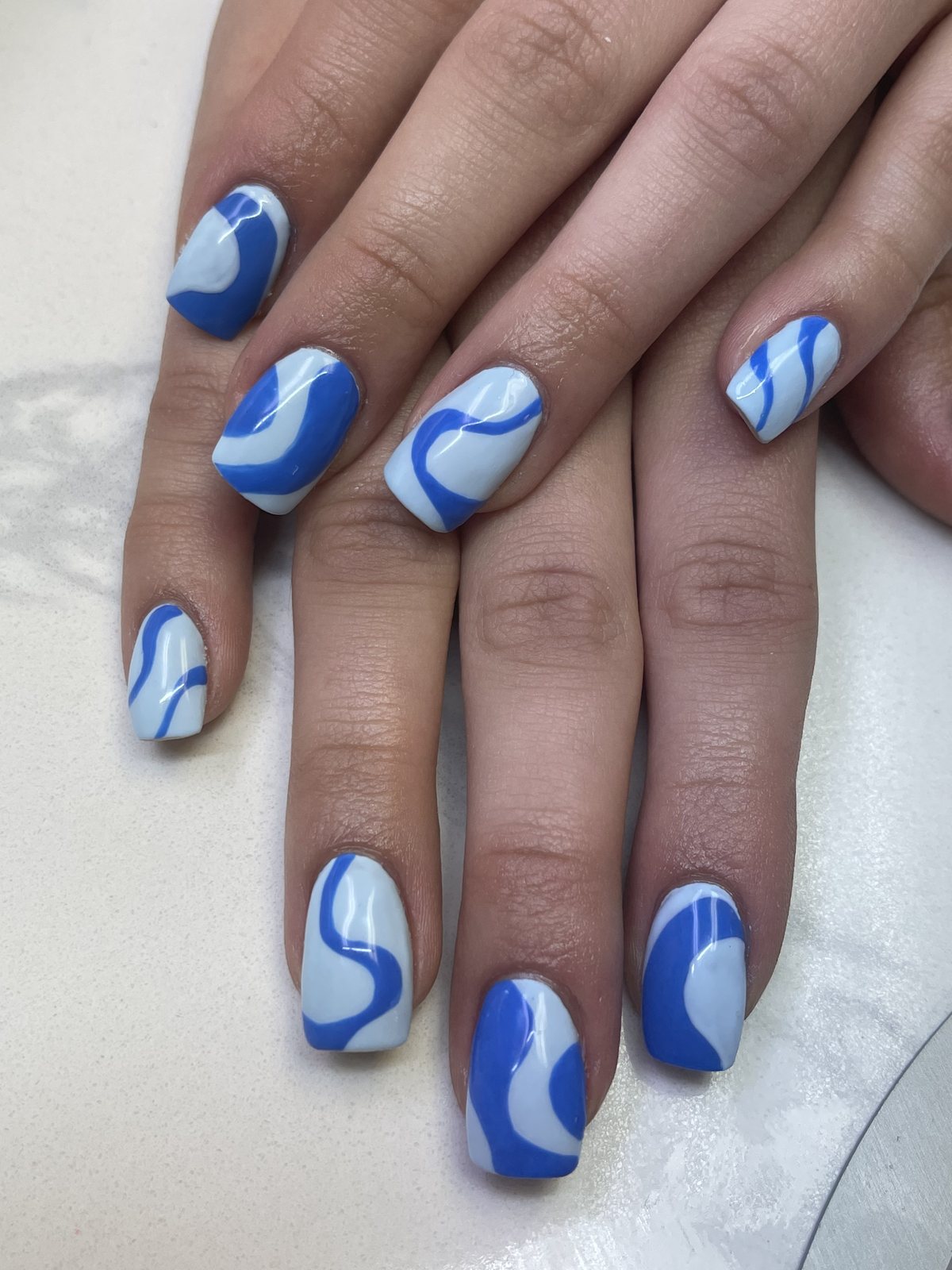 Blue Abstract Wave Nails