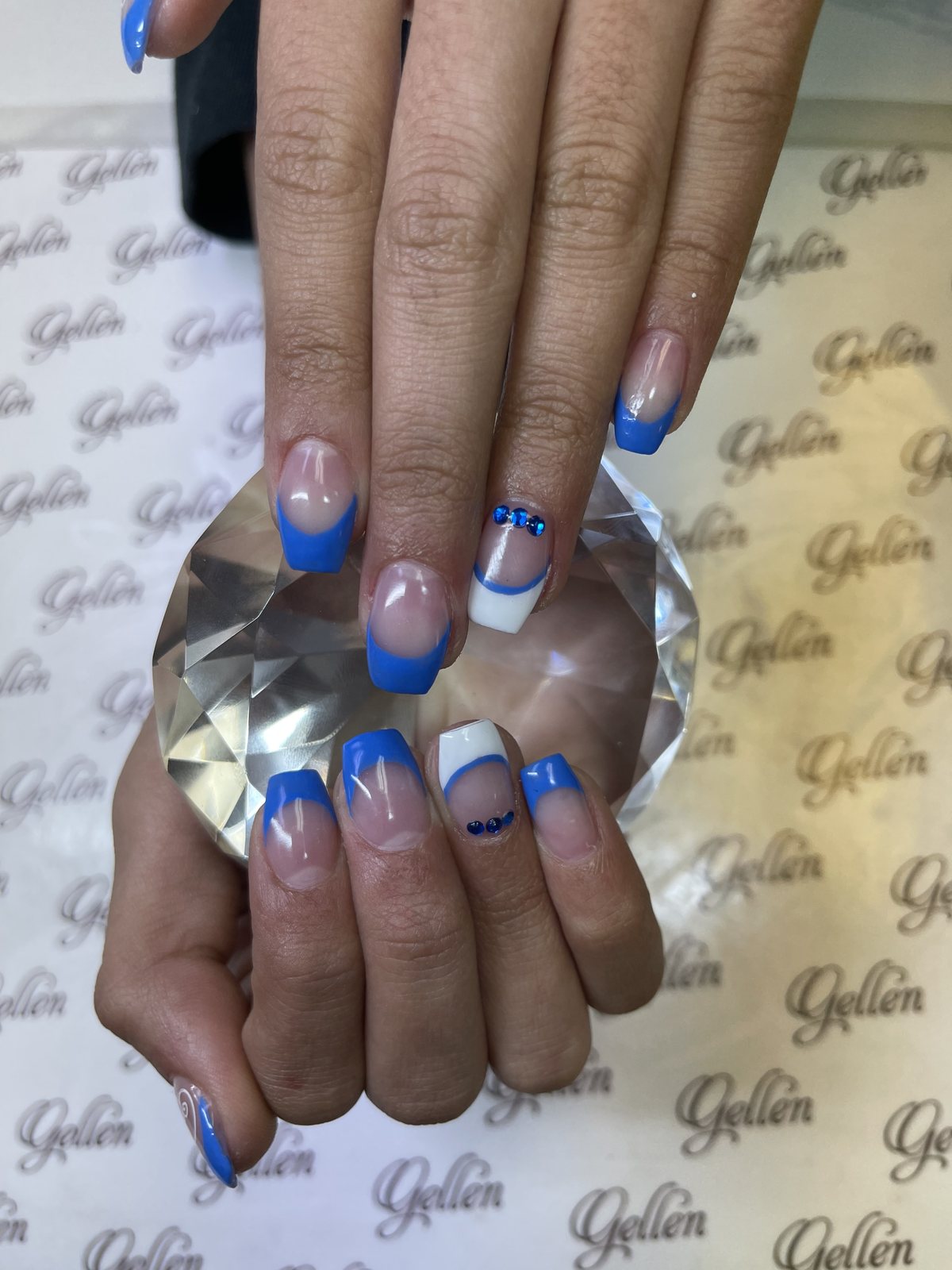 Royal Blue Crystal French Nails