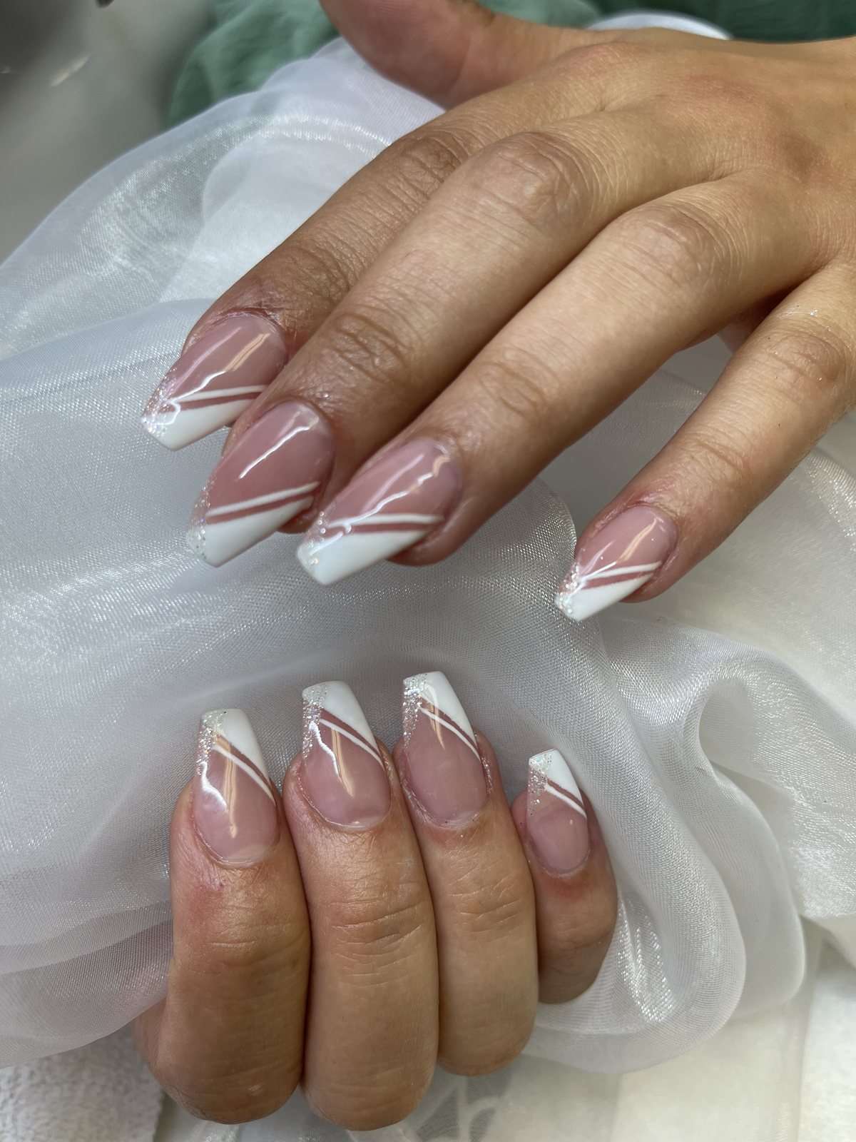 White Glitter French Nails