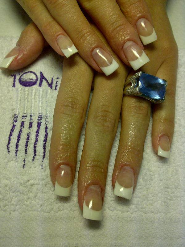 Elegant classic pink and white French manicure